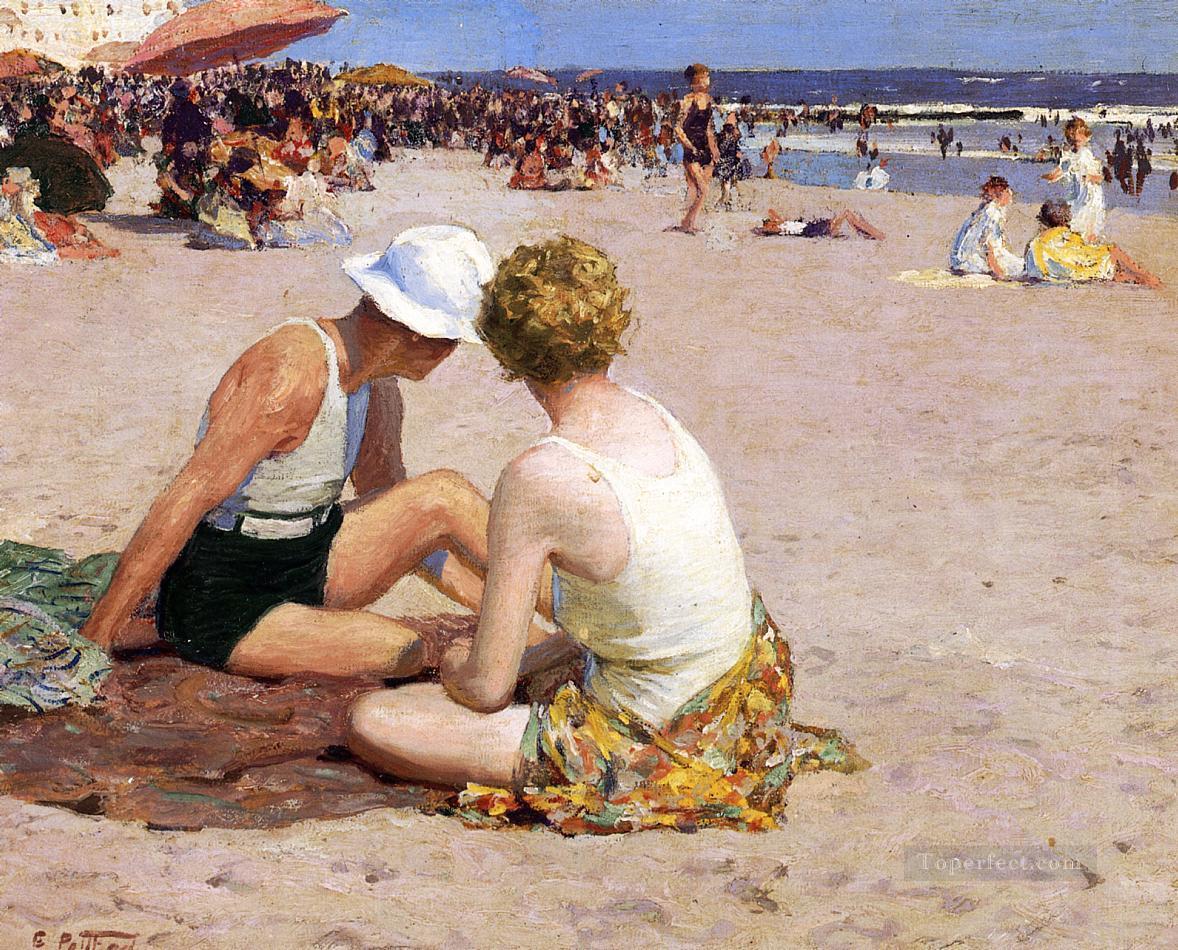 夏休みの印象派のビーチ エドワード・ヘンリー・ポットストスト油絵